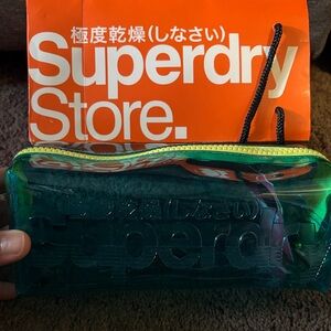 Superdry Iridescent Teal Clear Pouch with Yellow Zipper
